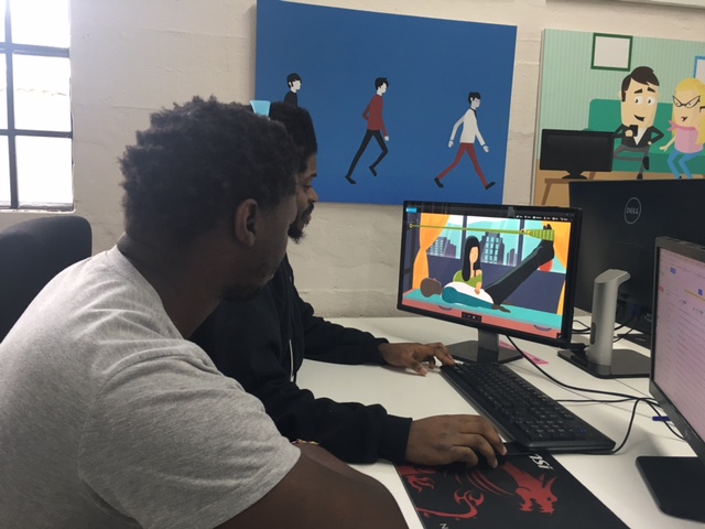 Mluleki and Lance working on the video. width=